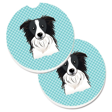 Carolines Treasures Checkerboard Blue Border Collie Set of 2 Cup Holder Car Coaster BB1179CARC